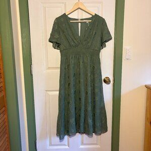 Baltic Born June Smocked Midi Dress in Eucalyptus, Size L